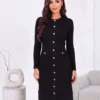 rochie-eleganta-din-tricot-striat-cu-nasturi-aurii