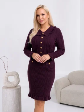 Rochie eleganta din tricot texturat cu volanase si nasturi aurii