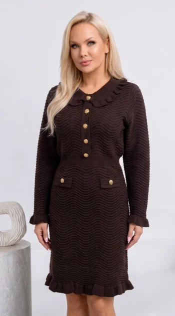rochie-eleganta-din-tricot-texturat-cu-volanase-si-nasturi-aurii