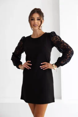 Rochie eleganta neagra cu maneci din dantela