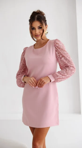 rochie-eleganta-roz-cu-maneci-din-dantela