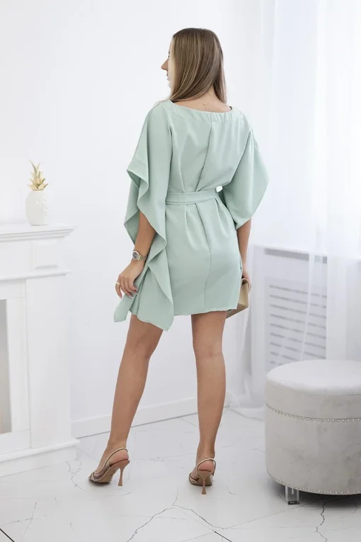 rochie-eleganta-verde-menta-cu-maneci-largi-si-cordon-in-talie