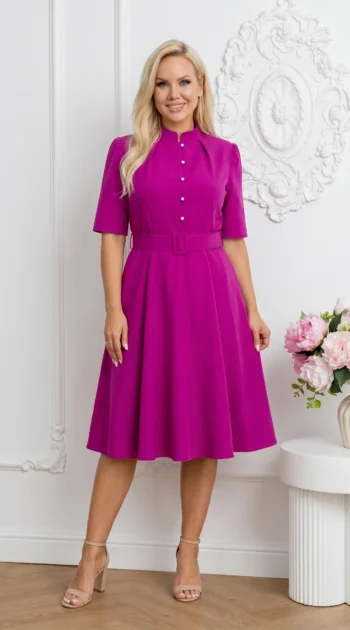 rochie-fucsia-eleganta-cu-nasturi-si-curea-in-talie