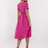 rochie-fucsia-midi-cu-maneci-scurte-si-curea-neagra