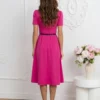 rochie-fucsia-midi-cu-maneci-scurte-si-curea-neagra