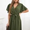 rochie-kaki-cu-decolteu-petrecut-si-cordon-in-talie
