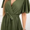 rochie-kaki-cu-decolteu-petrecut-si-cordon-in-talie