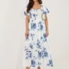 rochie-lunga-alba-brodata-cu-imprimeu-floral-albastru