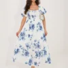 rochie-lunga-alba-brodata-cu-imprimeu-floral-albastru