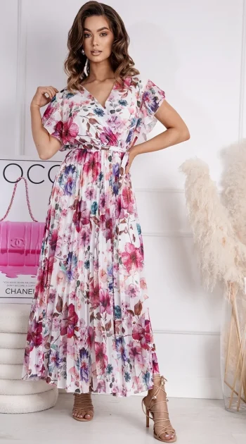 rochie-lunga-alba-cu-imprimeu-floral-colorat-si-cordon-in-talie