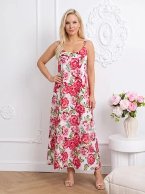 Rochie florala lunga cu detalii aurii