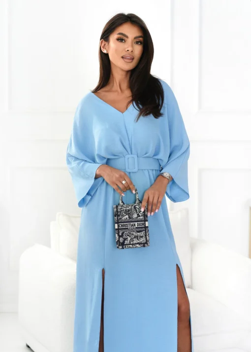 rochie-lunga-albastru-deschis-cu-decolteu-in-v-si-croi-lejer