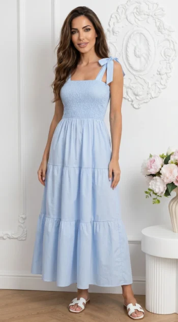 rochie-lunga-bleu-vaporoasa-cu-bust-elastic-incretit-si-bretele-cu-funda