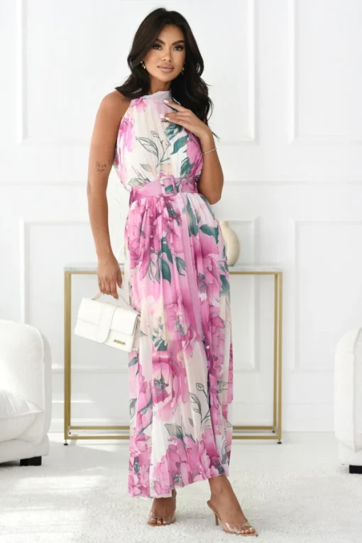 rochie-lunga-cu-imprimeu-floral-si-curea