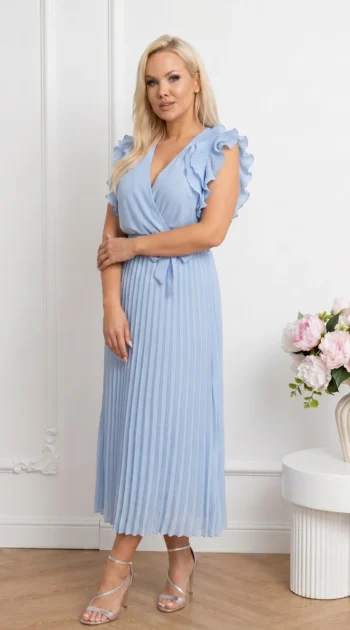 rochie-lunga-eleganta-bleu-cu-pliuri-si-volane
