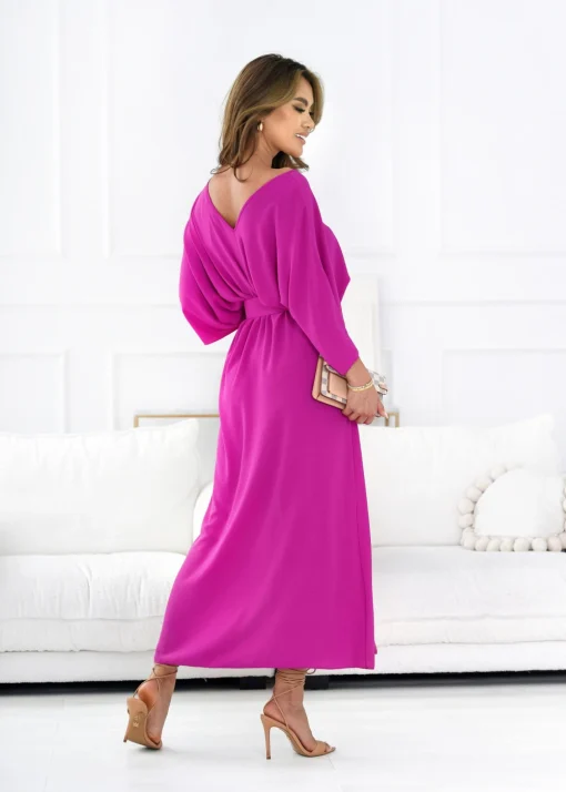 rochie-lunga-fucsia-cu-decolteu-in-v-si-croi-elegant