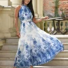 rochie-lunga-plisata-alb-albastra-cu-imprimeu-floral