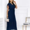 rochie-lunga-plisata-bleumarin-cu-decolteu-petrecut