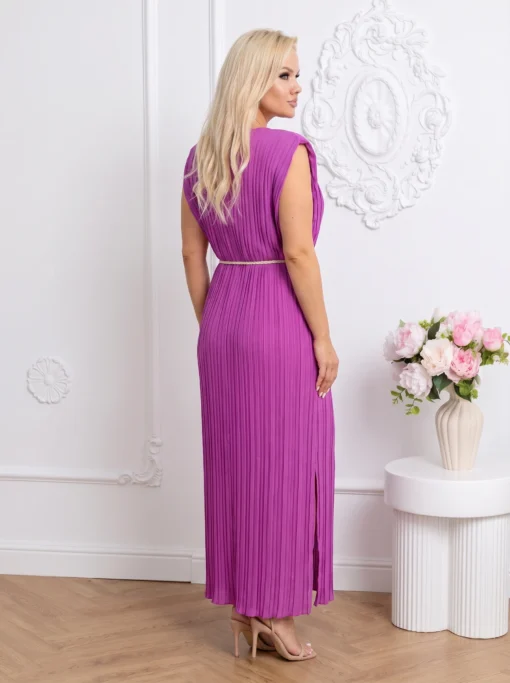 rochie-lunga-plisata-cu-cordon-impletit-si-crapatura-laterala