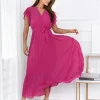 rochie-lunga-plisata-fucsia-cu-decolteu-petrecut