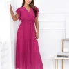 rochie-lunga-plisata-fucsia-cu-decolteu-petrecut