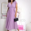 rochie-lunga-plisata-mov-liliac-cu-decolteu-petrecut