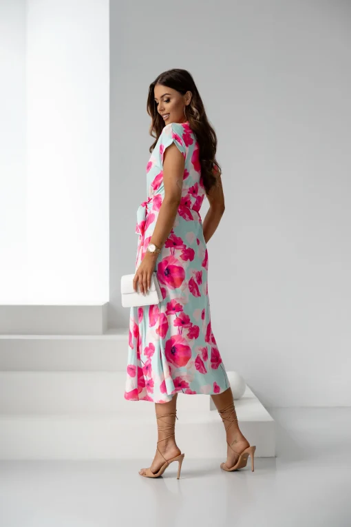 rochie-lunga-verde-cu-imprimeu-floral-roz-si-cordon-in-talie