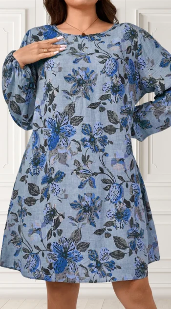 rochie-marime-mare-albastra-cu-imprimeu-floral-si-croiala-lejera