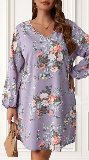 rochie-marime-mare-mov-cu-imprimeu-floral