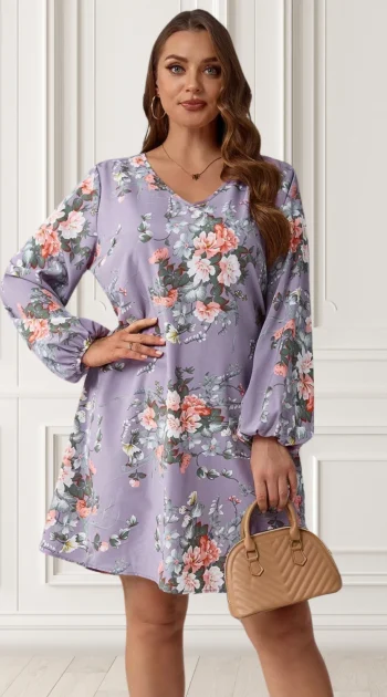 rochie-marime-mare-mov-cu-imprimeu-floral