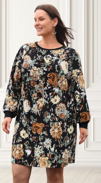 rochie-marime-mare-neagra-cu-imprimeu-floral-sofisticat