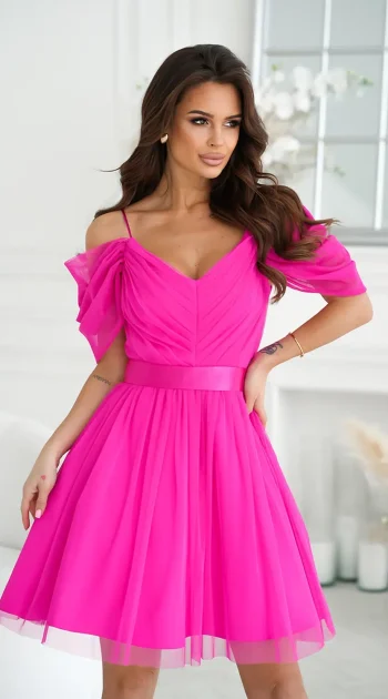 rochie-marzia-pink-eleganta-din-tul-cu-umeri-cazuti