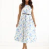 rochie-midi-alba-cu-imprimeu-floral-albastru-si-curea