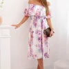 rochie-midi-alba-cu-umeri-goi-si-imprimeu-floral-mov