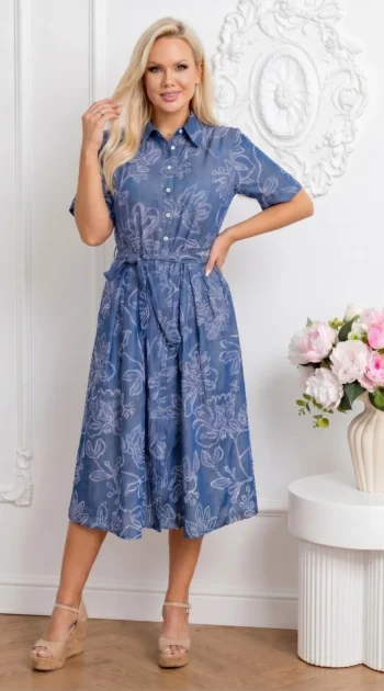 rochie-midi-albastra-cu-broderie-florala-si-cordon
