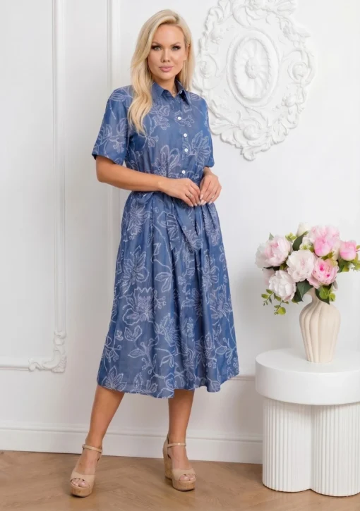 rochie-midi-albastra-cu-broderie-florala-si-cordon