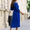 rochie-midi-albastra-cu-decolteu-petrecut-si-detalii-plisate