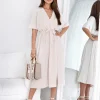 rochie-midi-bej-cu-decolteu-petrecut-si-crapatura-laterala