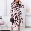 rochie-midi-bej-cu-imprimeu-abstract-si-decolteu-petrecut