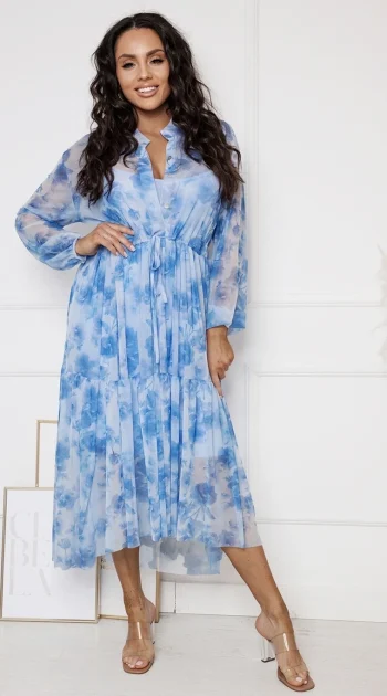 rochie-midi-bleu-cu-imprimeu-floral-albastru