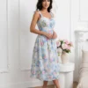 rochie-midi-bleu-cu-imprimeu-floral-delicat-si-bretele-cu-funda