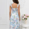 rochie-midi-bleu-cu-imprimeu-floral-delicat-si-bretele-cu-funda