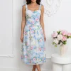 rochie-midi-bleu-cu-imprimeu-floral-delicat-si-bretele-cu-funda