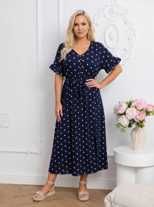 rochie-midi-bleumarin-cu-buline-albe-si-cordon-in-talie
