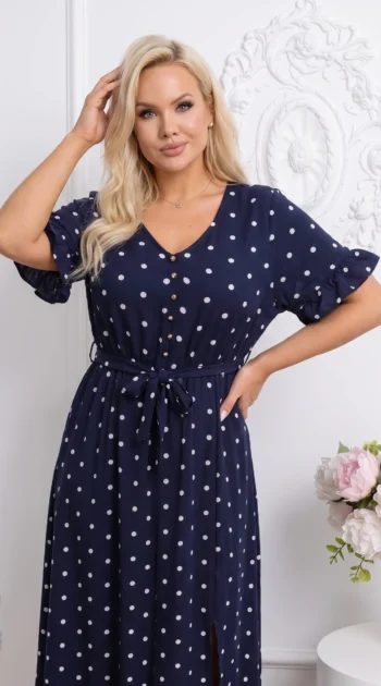 rochie-midi-bleumarin-cu-buline-albe-si-cordon-in-talie