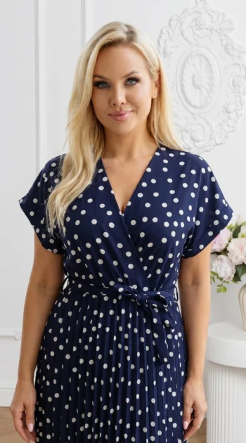 rochie-midi-bleumarin-plisata-cu-buline-si-decolteu-petrecut