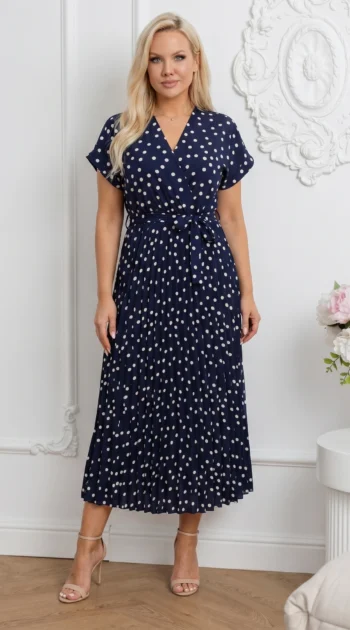 rochie-midi-bleumarin-plisata-cu-buline-si-decolteu-petrecut
