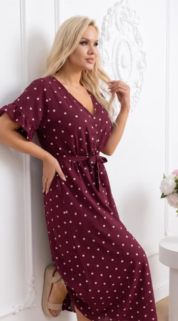 rochie-midi-bordo-cu-buline-albe-si-cordon-in-talie