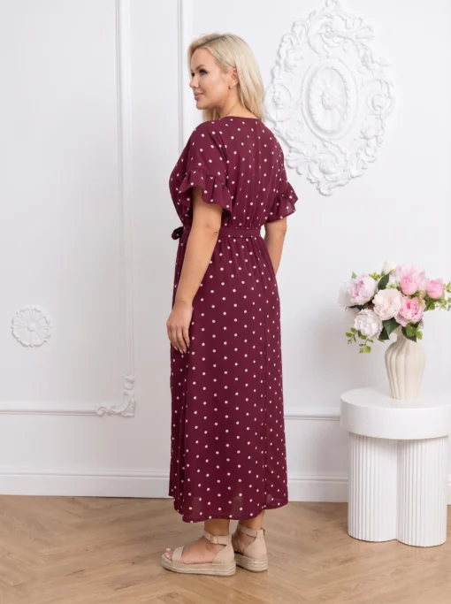 rochie-midi-bordo-cu-buline-albe-si-cordon-in-talie
