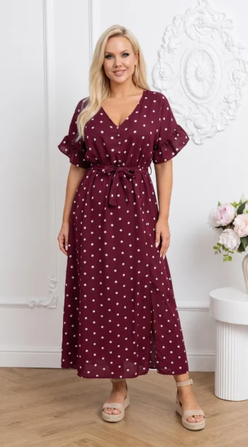 rochie-midi-bordo-cu-buline-albe-si-cordon-in-talie